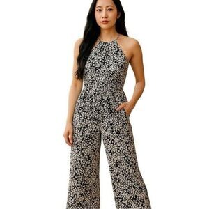 Paula Hermanny Silk Jumpsuit Sz Medium Silk Halter Spaghetti Straps Geometric